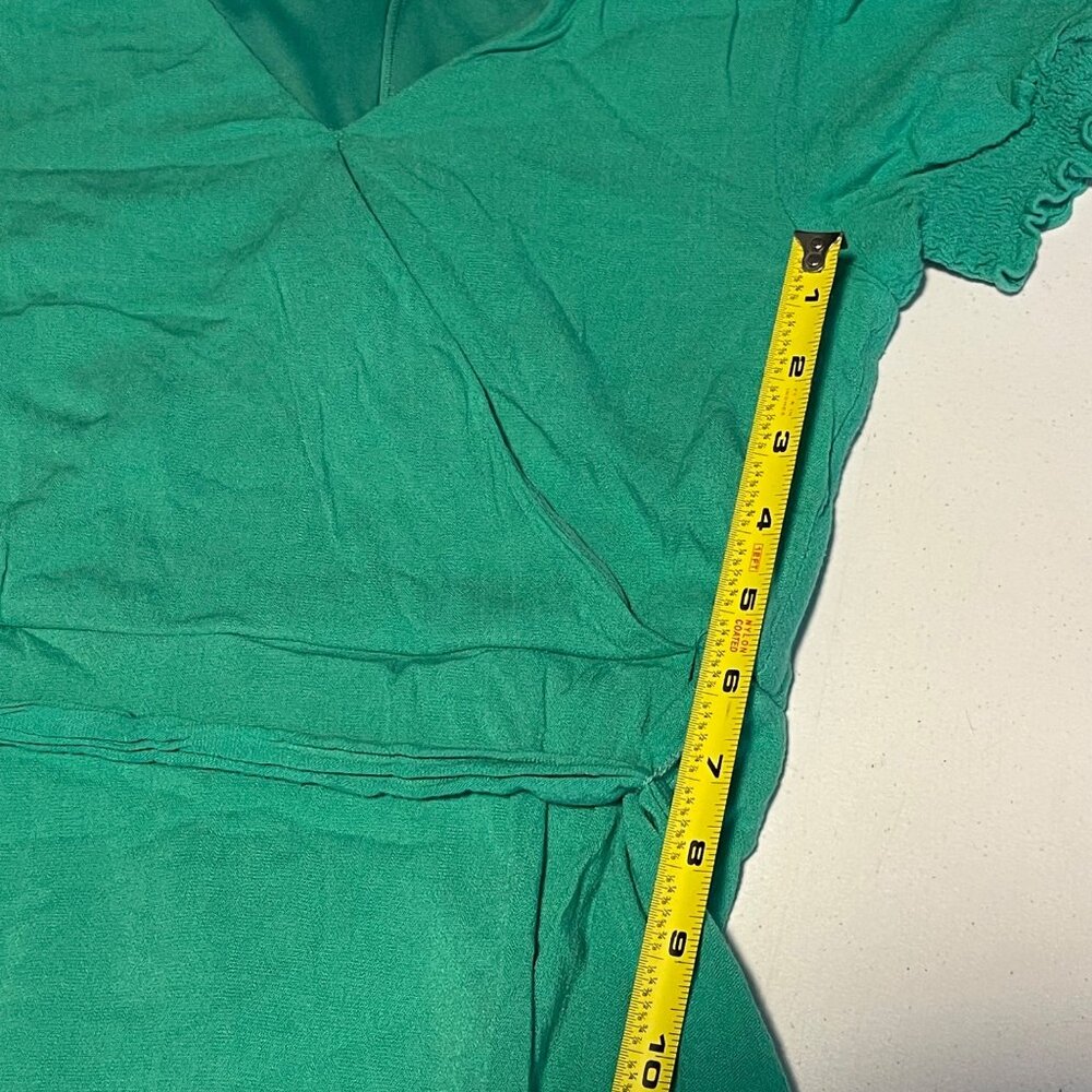 Girls Green Puff Sleeve Wrap Dress With Ruffled Hem & Belt by GB Girls - Picture 15 of 15